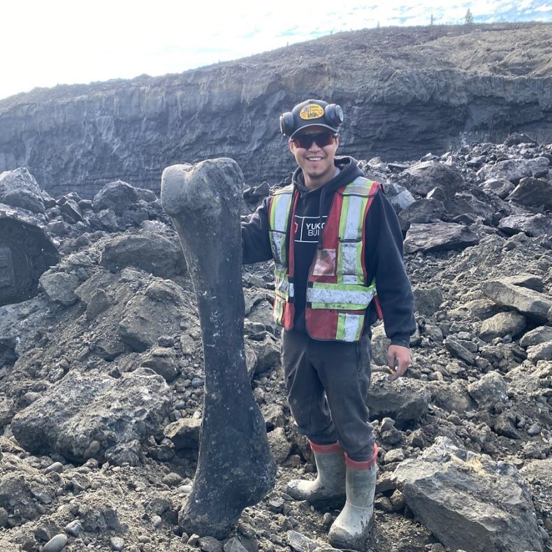 Trey with mammoth bone
