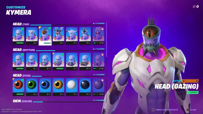 A Menu for Customizing Your Kymera Character