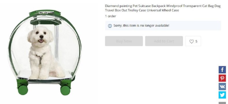 product shot of a pet suitcase