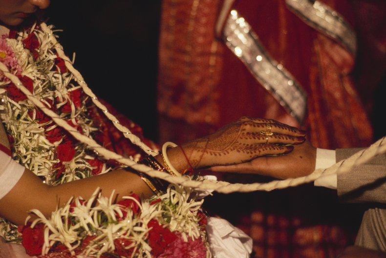 Woman and man marry on moving train
