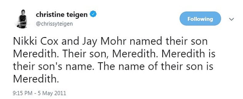 Chrissy Teigen tweets about Jay Mohr