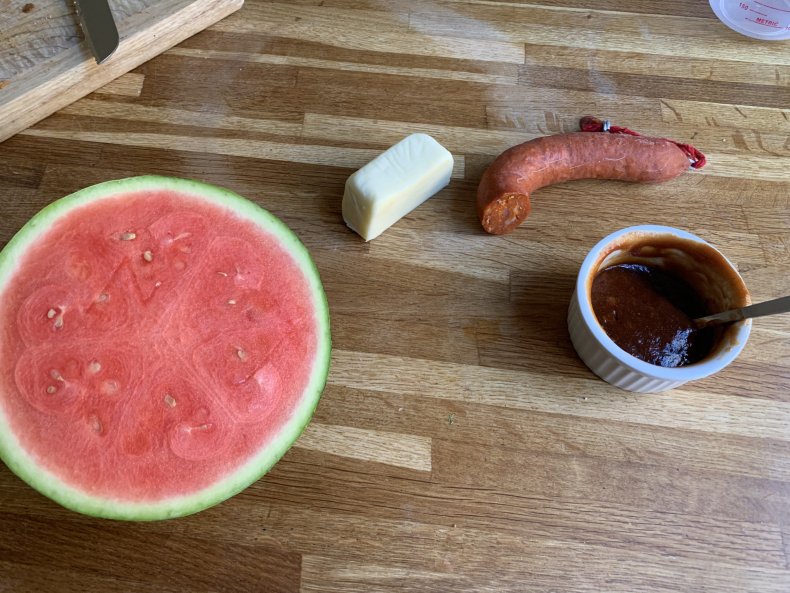Oliver Paterson's watermelon pizza ingredients.