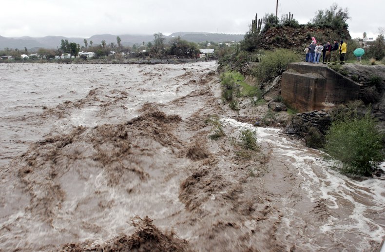 A river flooding in Arizona in 2004.