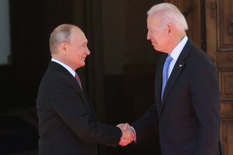 Vladimir Putin and Joe Biden Shake Hands