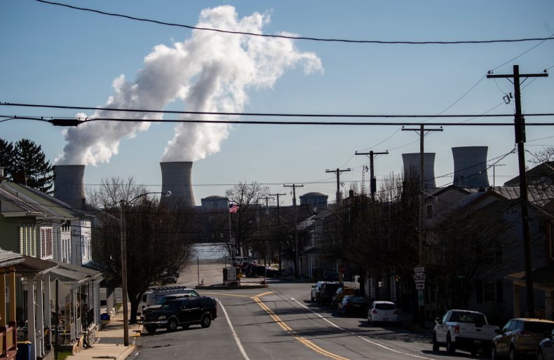 Power lines seen over a Pennsylvania town.