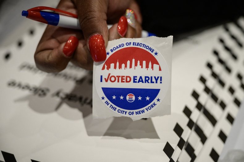 sticker is displayed at a voting station