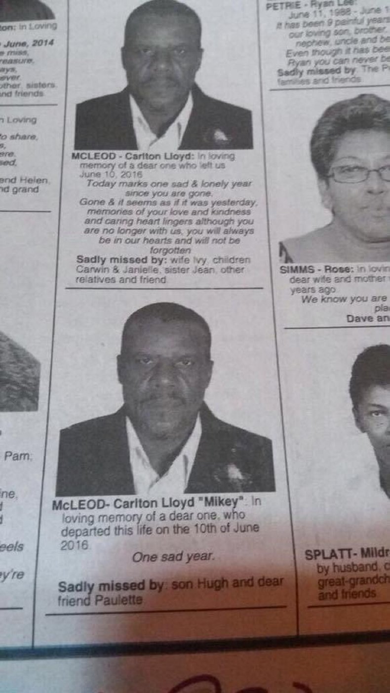 Photo of the obituary in the newspaper,