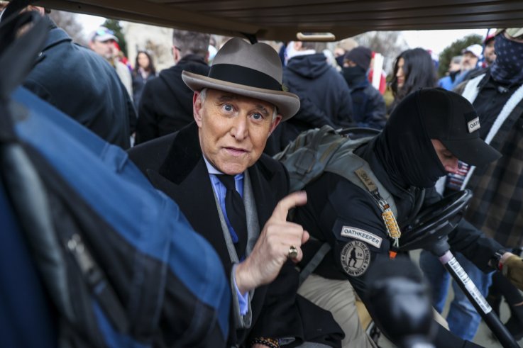 Roger Stone greets supporters after speech