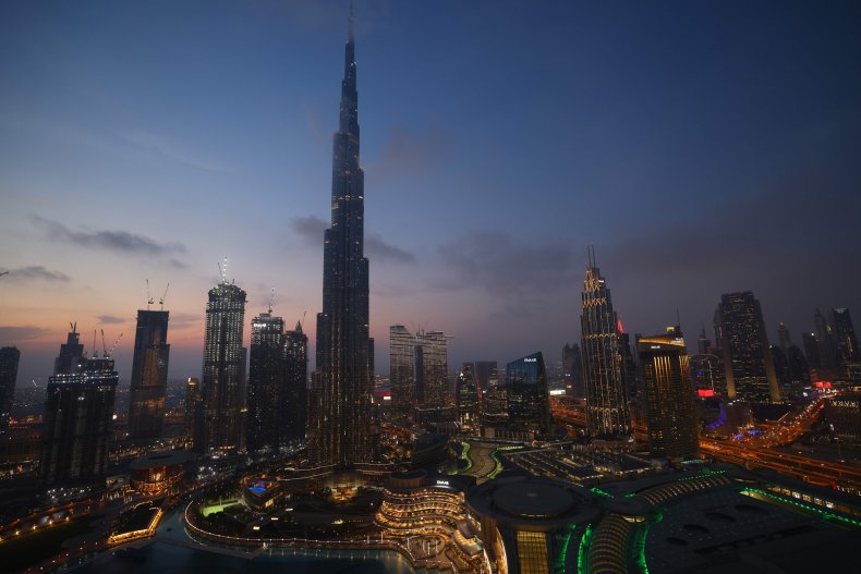 The skyline of Dubai and the high
