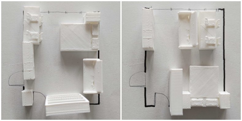 Before and after of a room layout