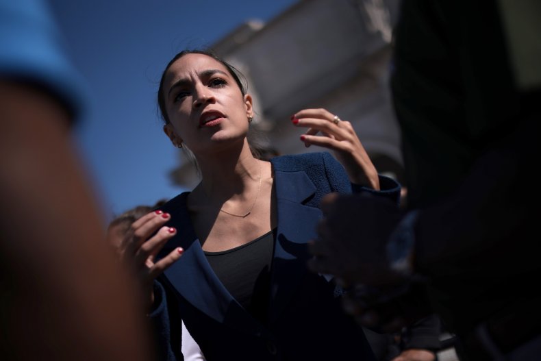 AOC speaks with supporters in DC