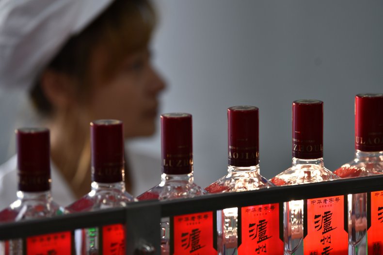 Bottles of baijiu are produced in China.