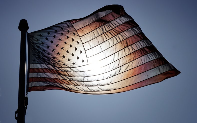An American flag flies