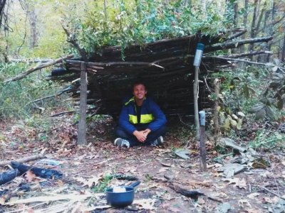 Jake Sansing camped out in woods Jake Sansing camped out in woods