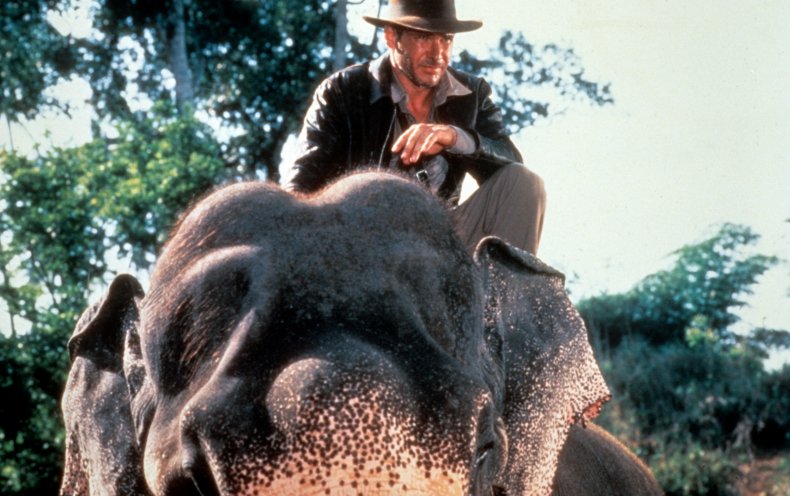 Harrison Ford on an elephant
