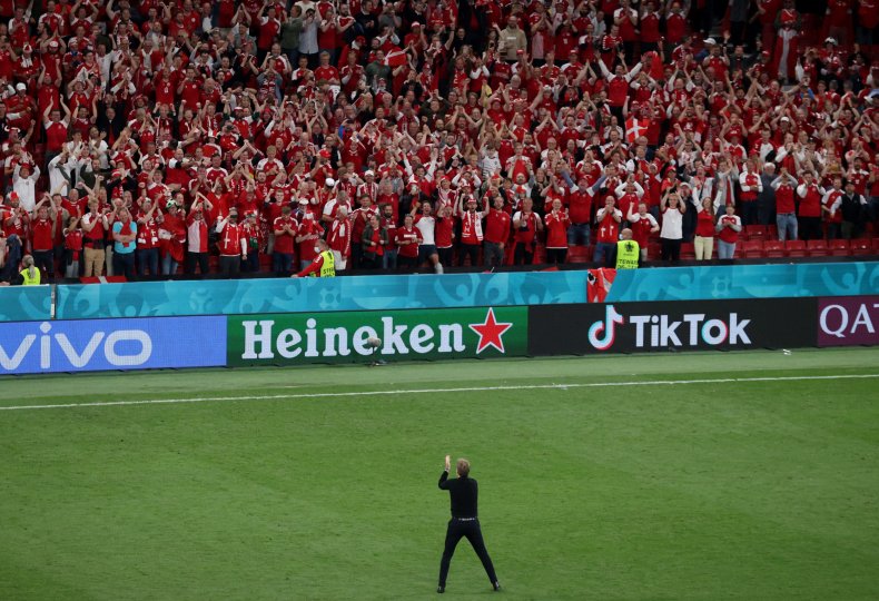 Head Coach of Denmark Celebrates with Fans