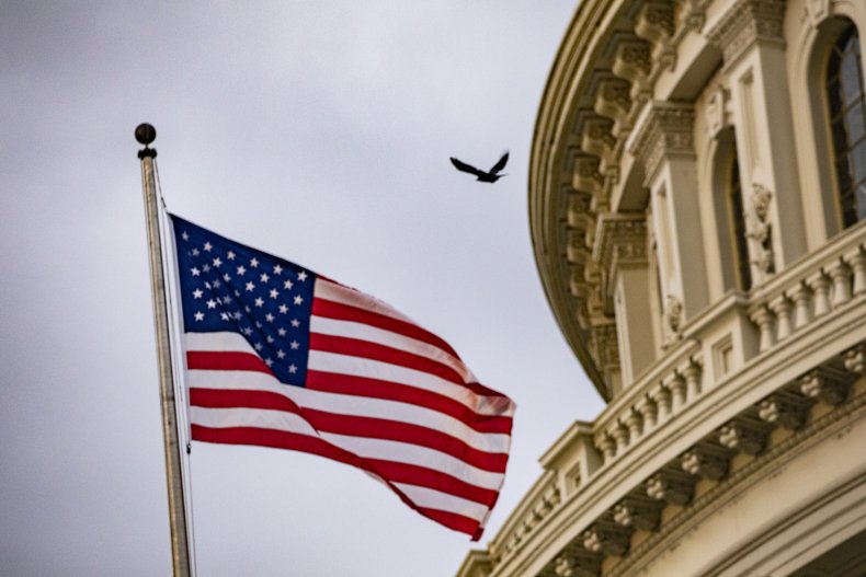 An American flag flies at the U.S.