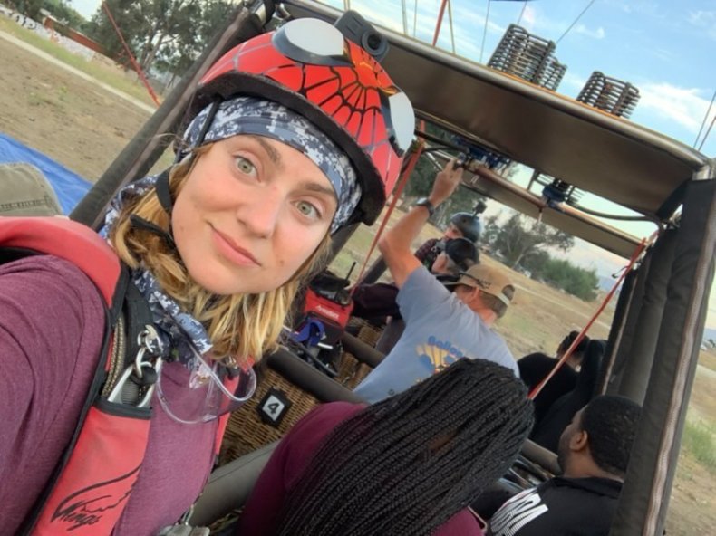 Robyn Young preparing to skydive.