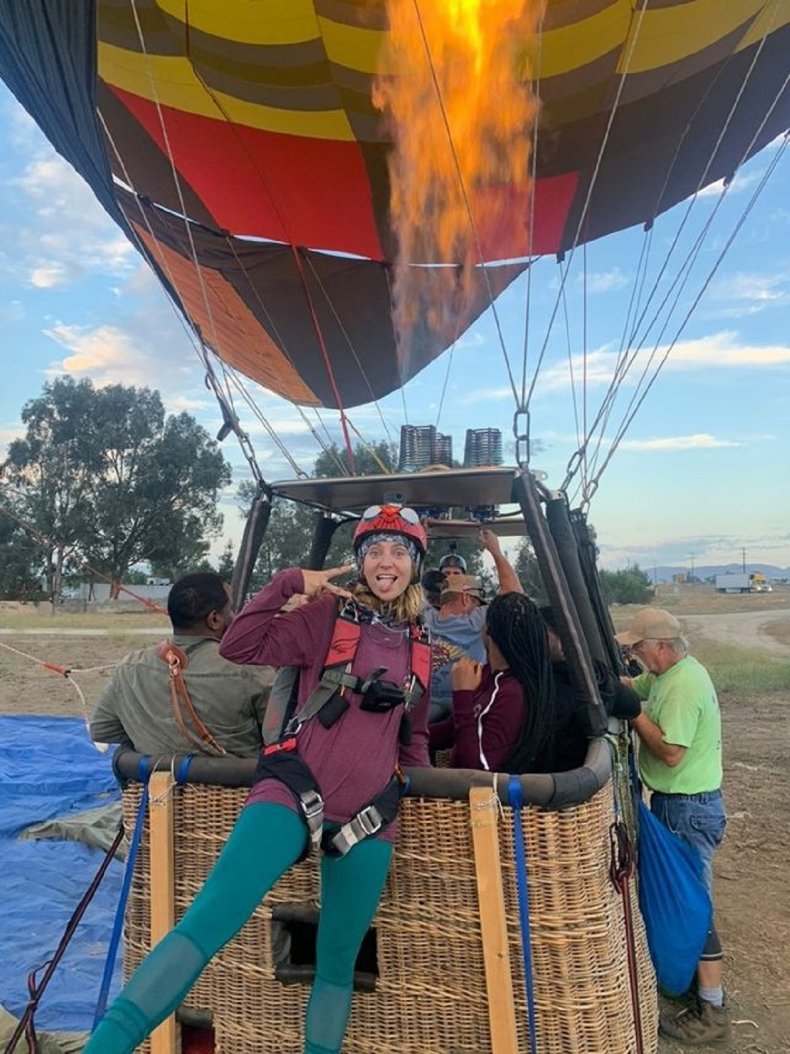 Robyn Young preparing to skydive.