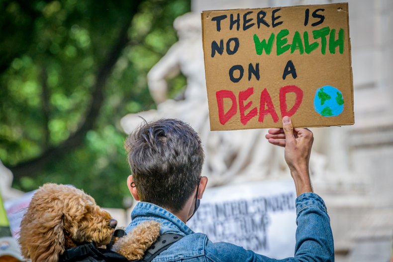 Participant holding a sign at climate march
