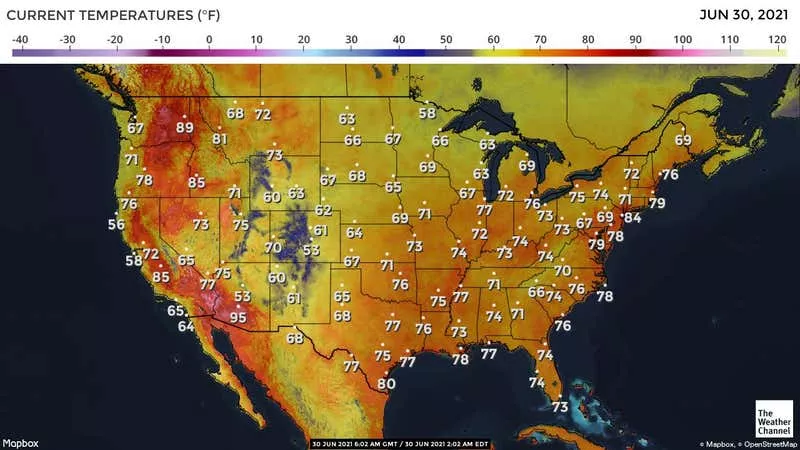 Current National Temperature Map U S Temperature Map As Northwest Heat Wave Scorches Washington Oregon