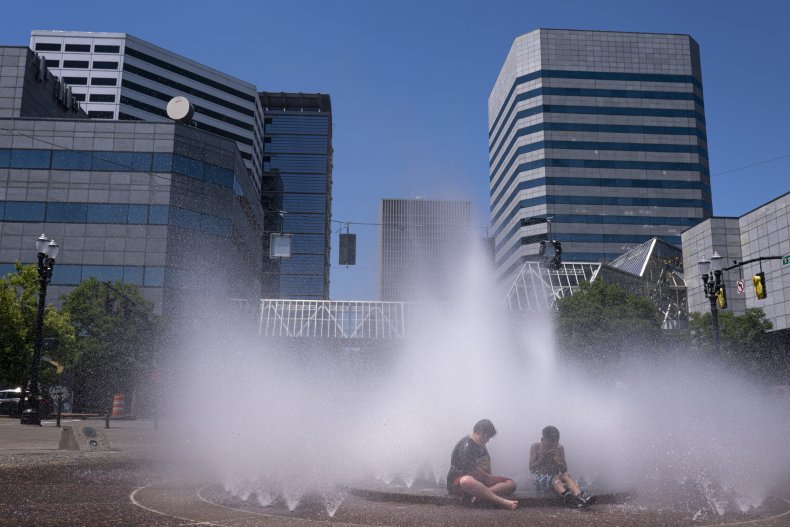 Children Play in Fountain in Portland, Oregon