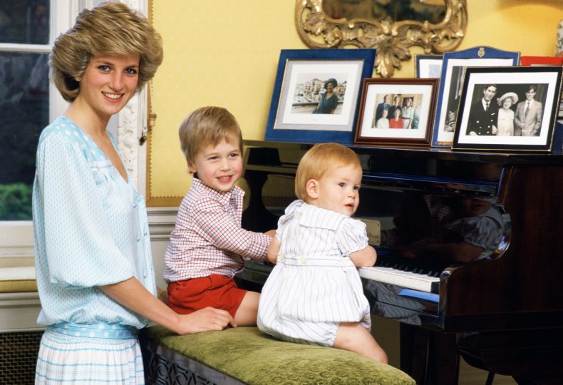 Princess Diana at Palace with Harry, William