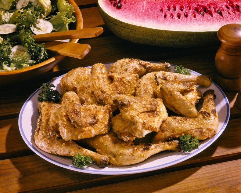 A table spread of picnic food.