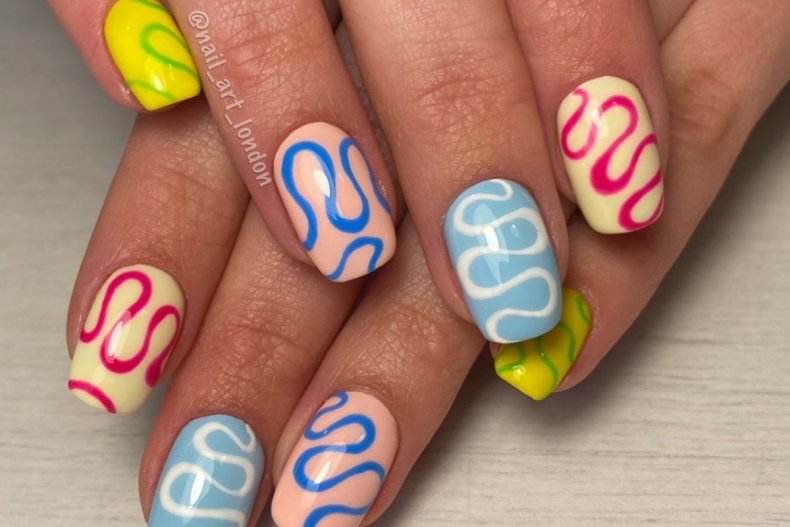 Multi color wave nail art