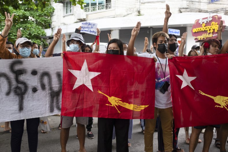 Protesters in Myanmar