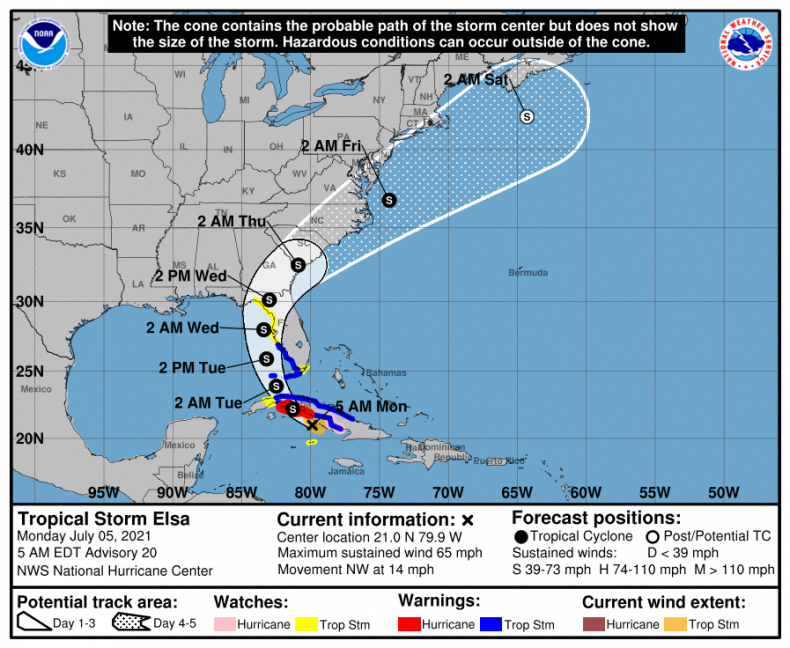 Storm Elsa five-day trajectory