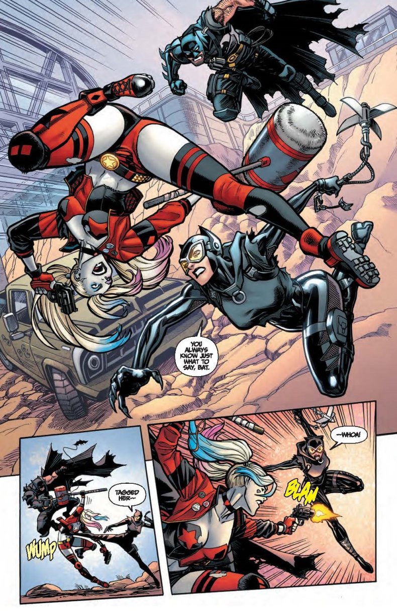 Batman and Catwoman Fight Harley Quinn