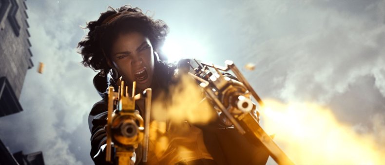 A Deathloop Character Dual Wielding Submachine Guns