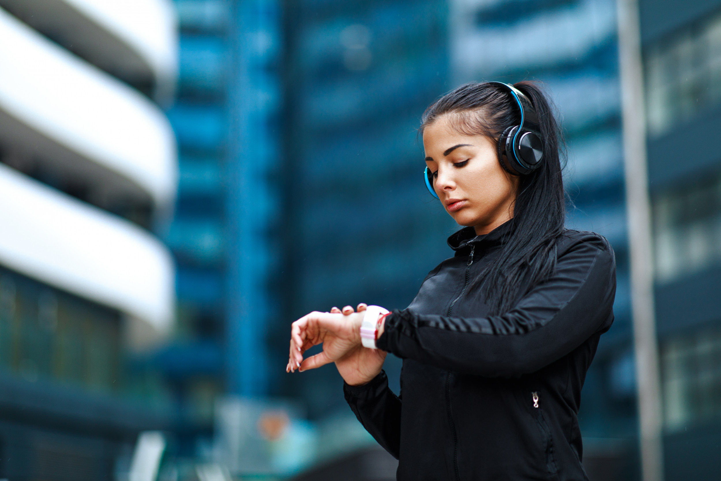 Woman looking smartwatch