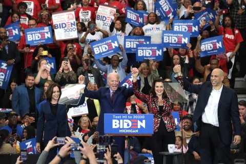 Whitmer, with Biden, Harris