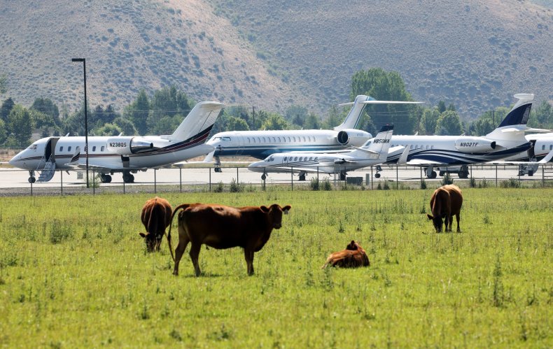 Private jets at airport near Sun Valley.