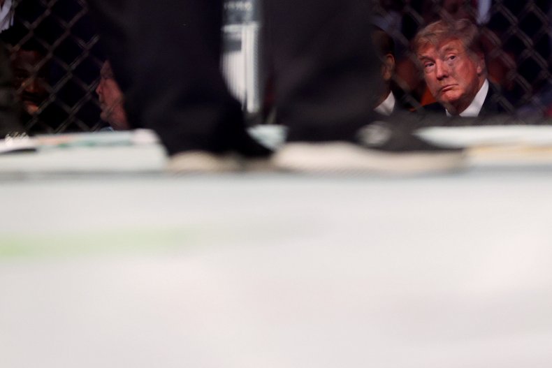 Donald Trump looks on during UFC 264.