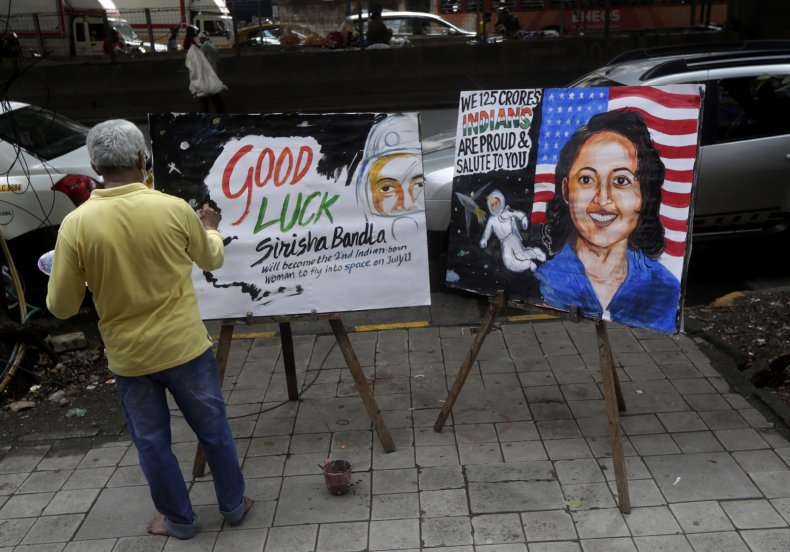 An artist depicting Sirisha Bandla.