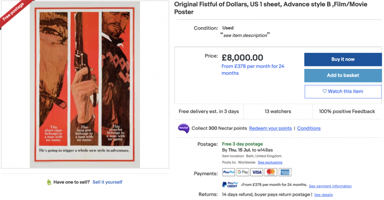 Fistful of Dollars Movie Poster ($10,000)