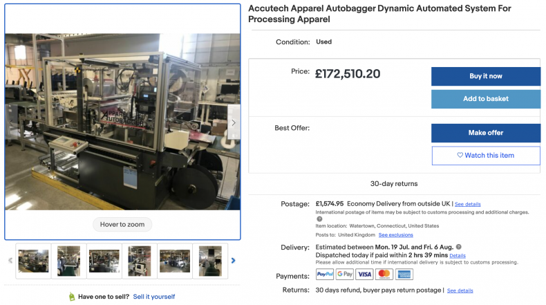 Accutech Apparel Autobagger Dynamic Automated System ($125,000)