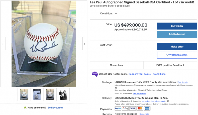 Les Paul Signed Baseball JSA Certified ($499,000)