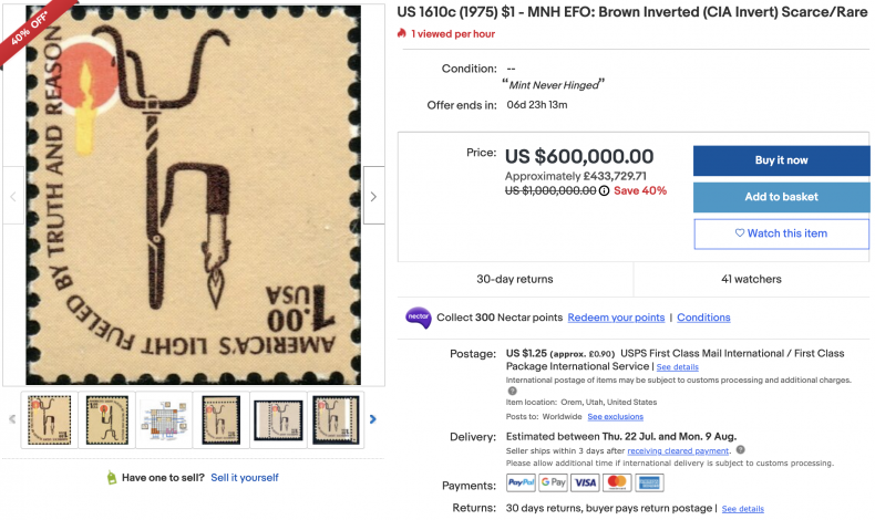 $1 U.S. 1975 Postage Stamp ($600,000)