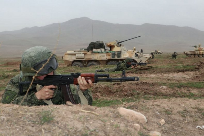Russia, troops, train, in, Tajikistan