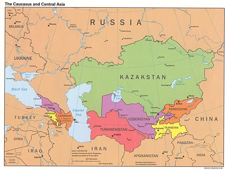 map, caucasus, central, asia
