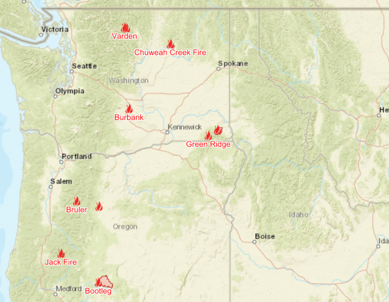 Washington wildfires map