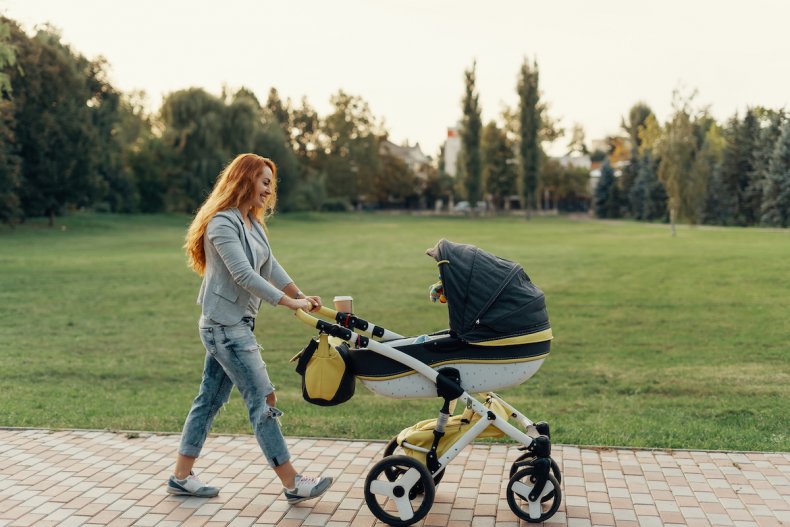 mom pushing pram