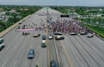 A rally in Miami block main highway A rally in Miami block main highway