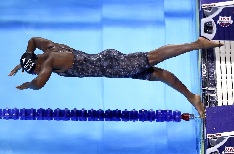 Simone Manuel participates in the 2021 Olympic trials.