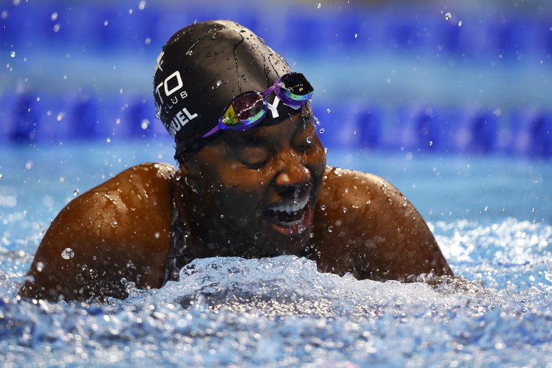 Simone Manuel participates in the 2021 Olympic trials.