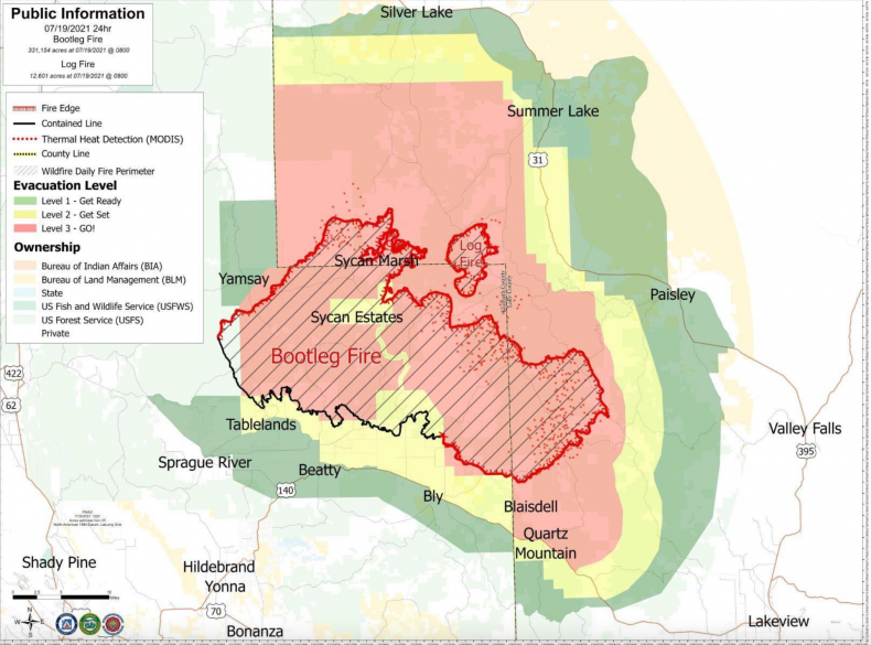 Bootleg Fire Map in Oregon